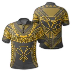 Hawaiian Kanaka Map Football Jersey Polo Shirt - Grey and Yellow - Roger Style