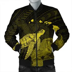Hawaii Polynesian Hibiscus Turtle Map Bomber Jacket Yellow