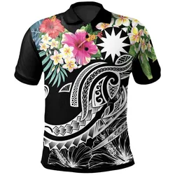 Nauru Polynesian Polo Shirt - Summer Plumeria Black
