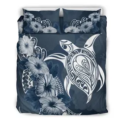 Turtle Bedding Set Polynesian And Hibiscus Duvet Cover