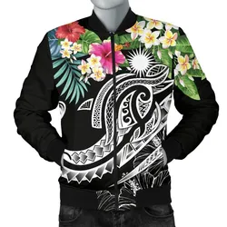 Marshall Islands Polynesian Mens Bomber Jacket - Summer Plumeria (Black)