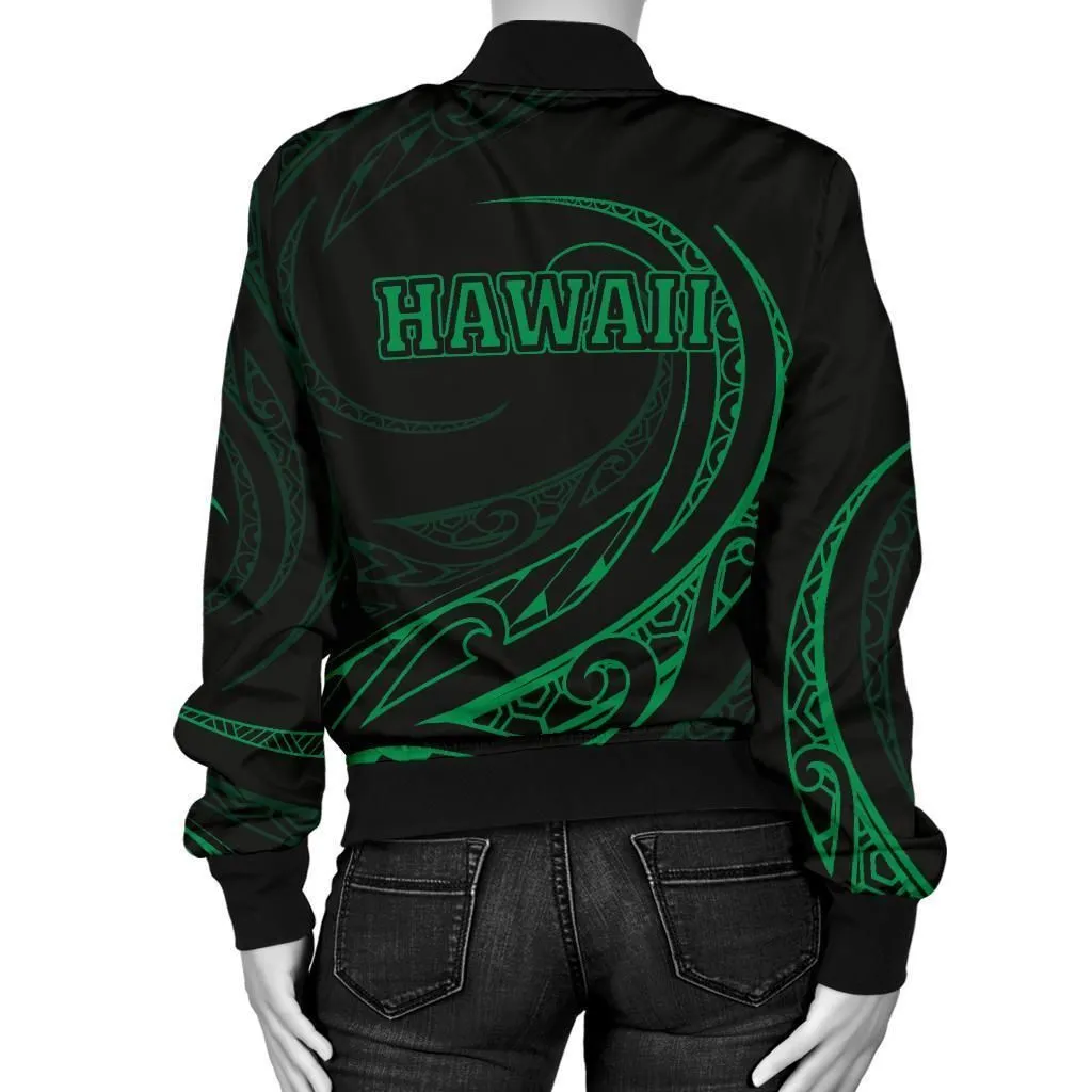 Hawaii Turtle Map Polynesian Womens Bomber Jacket - Green - Frida Style