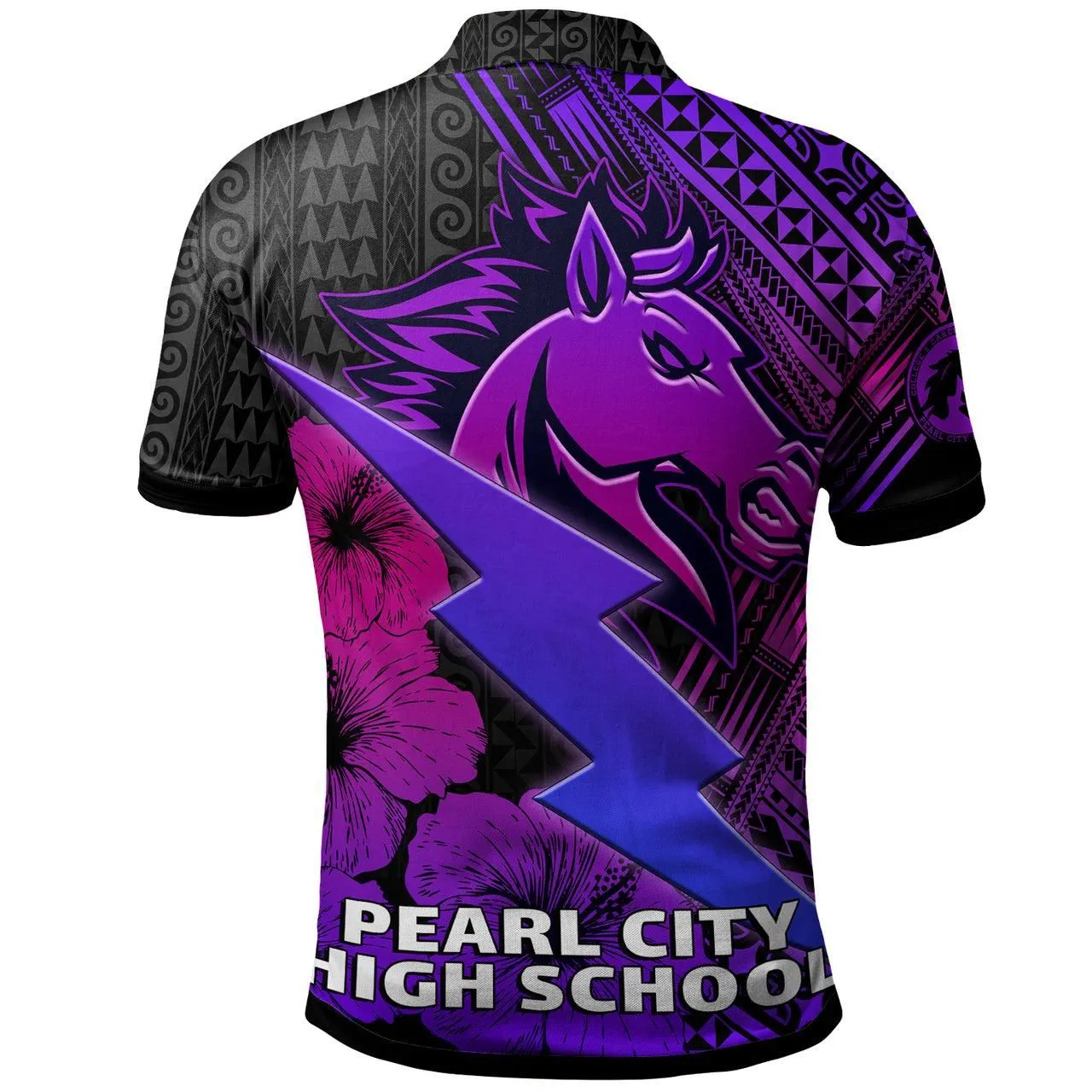 Hawaii Custom Personalised Polo Shirt - Pearl City High School Horse and Thunder Hibiscus Polynesian LT10