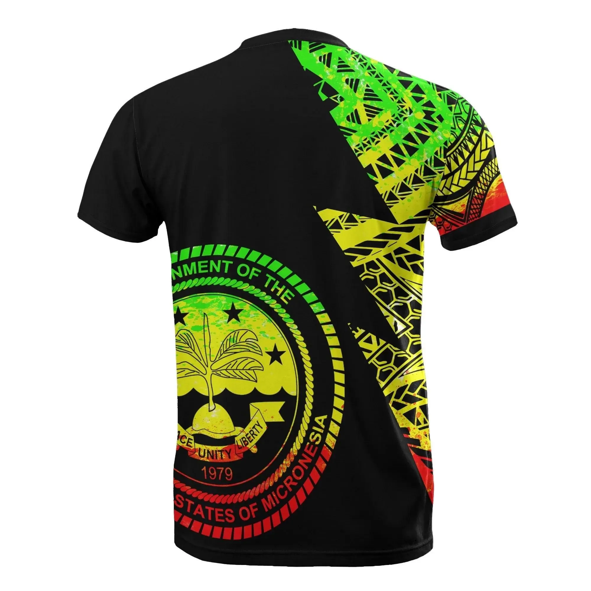 Federated States of Micronesia Pattern T-Shirt - F S M Seal Polynesian Tattoo Reggae Style - BN09