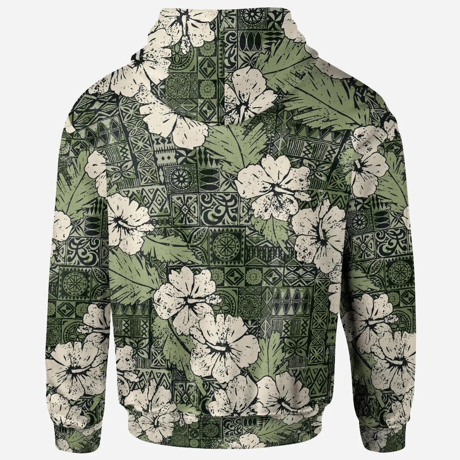 Polynesian Hoodie - Abstract Hibiscus Flowers With Tribal Background Green Color