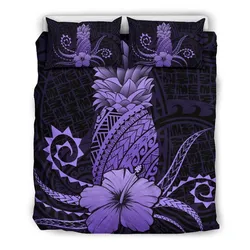 FamilyGater Bedding Set - Cover and Pillow Cases Hawaii Polynesian Pineapple Hibiscus - Zela Style Purple - AH - J4