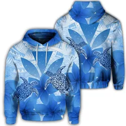 Hawaii Turtle Kanaka Plumeria Polynesian Hoodie Blue