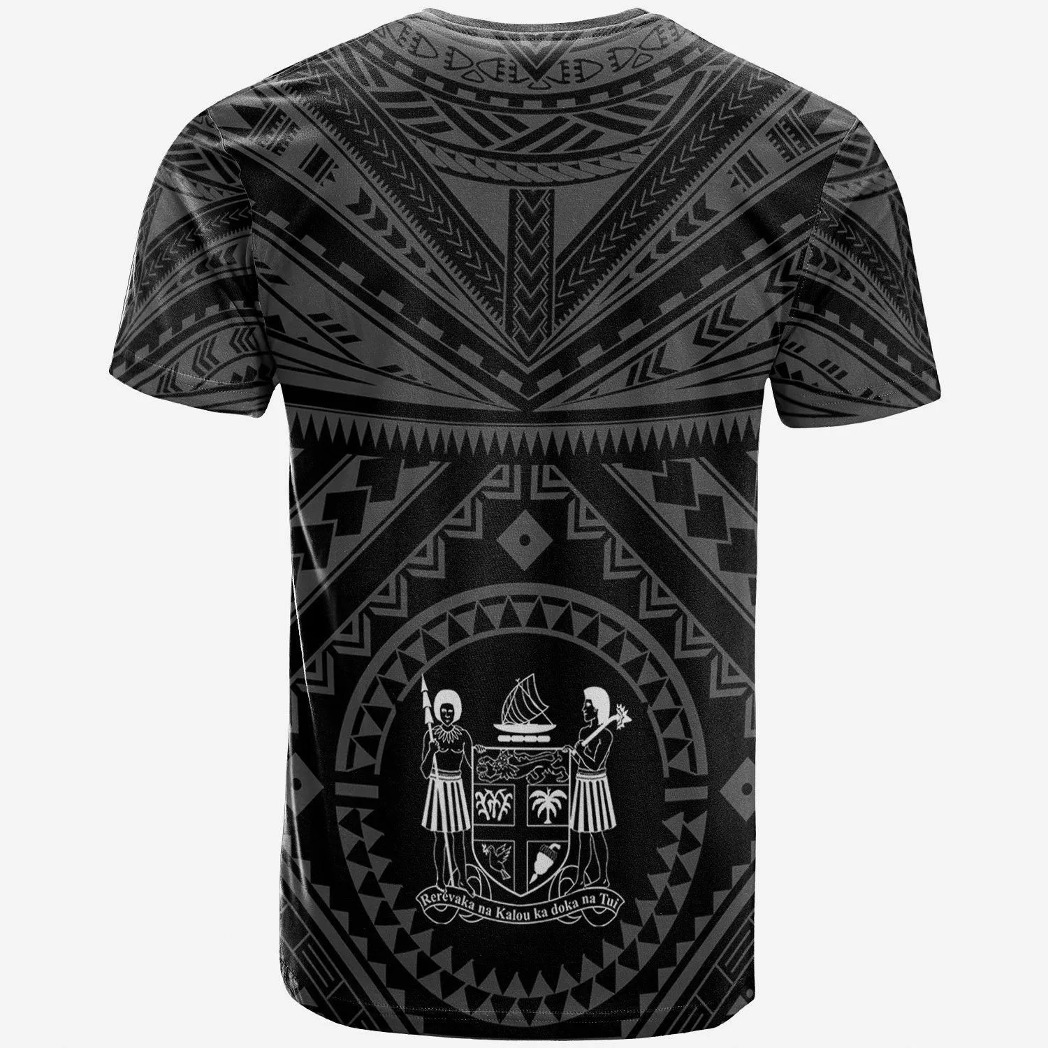 Fiji Personalised T-Shirt - Fiji Seal With Polynesian Tattoo Style ( Black)