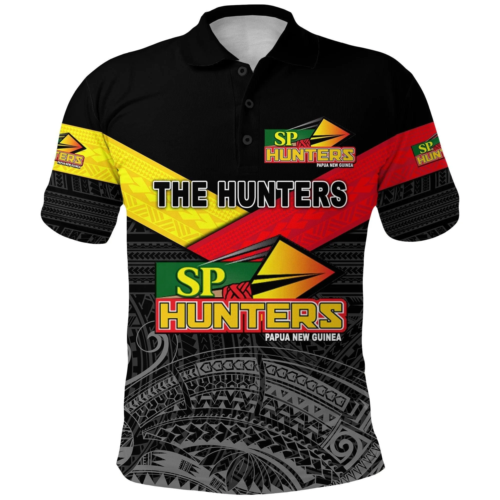 (Custom Personalised) Papua New Guinea SP Hunters Polo Shirt Rugby Original Style - Black, Custom Text And Number LT8