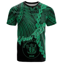 Niue Polynesian Custom Personalised T-Shirt - Tribal Wave Tattoo Green