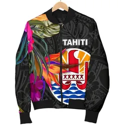 Tahiti Women's Bomber Jacket - Polynesian Hibiscus Pattern - BN39