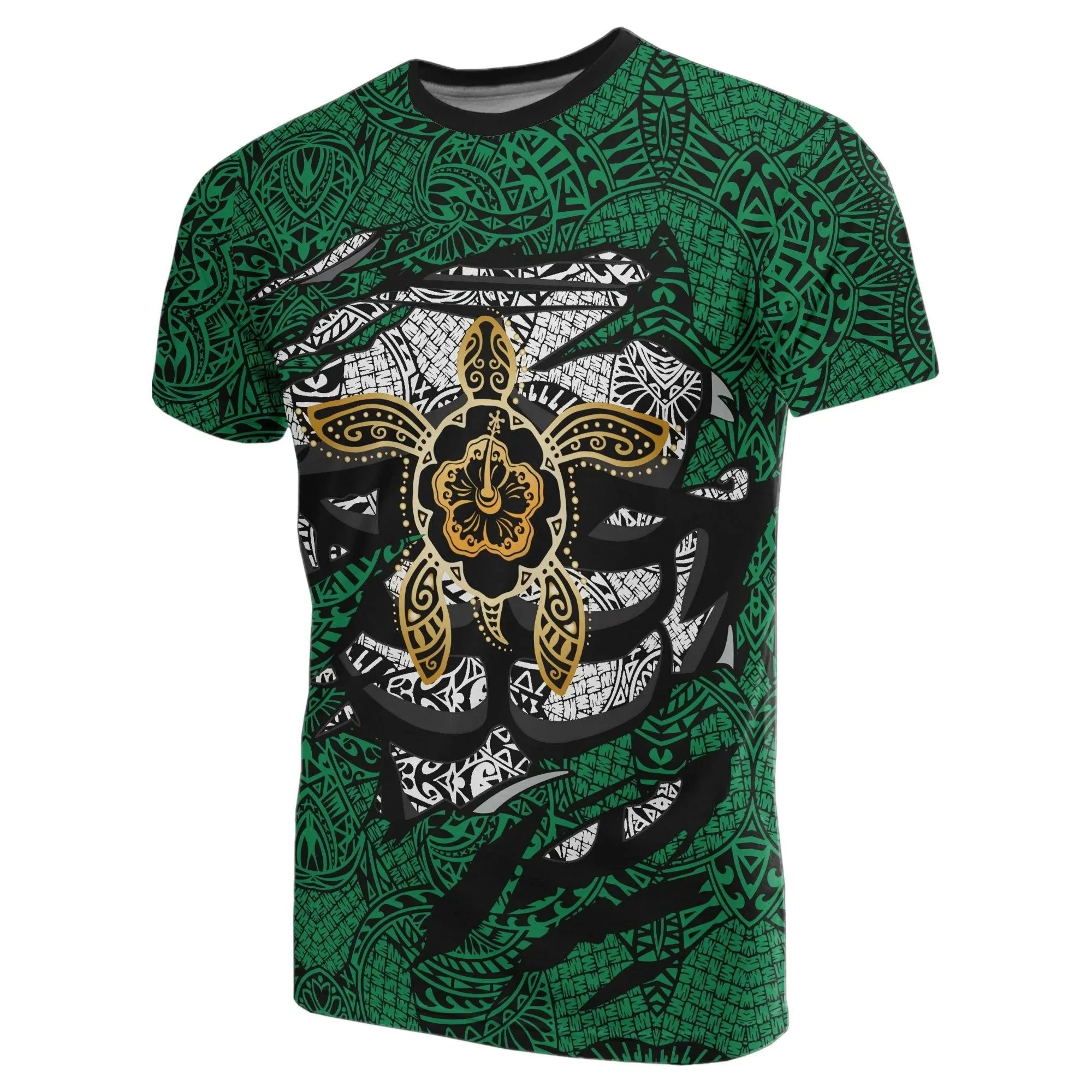 Hibiscus Polynesian Green Hawaii Turtle T-Shirt - AH - J1