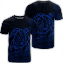 Alohawaii Tee - Hawaiian Map Turtle Kanaka Hibiscus Polynesian T-shirt Blue - AH - J4R