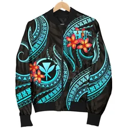 Polynesian Hawaii Men Bomber Jacket - Turquoise Plumeria