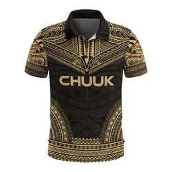 Chuuk Polo Shirt - Chuuk Flag Polynesian Chief Tattoo Gold Version