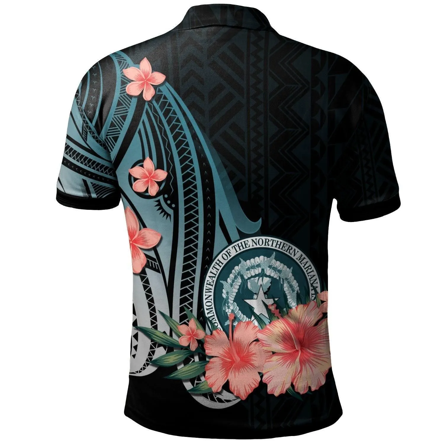 Northern Mariana Islands Personalised Custom Polo Shirt - Turquoise Polynesian Hibiscus Pattern Style
