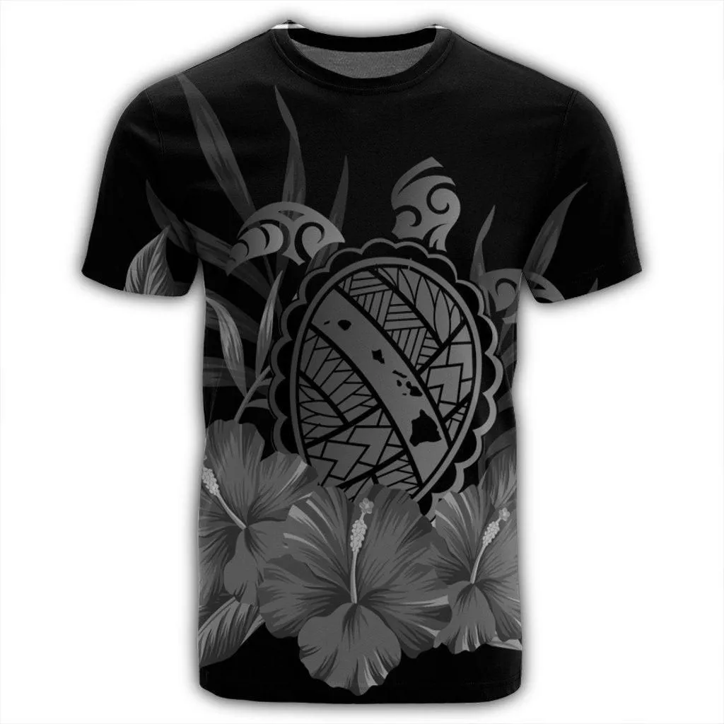 Hawaiian Map Turtle Hibiscus Polynesian T-Shirt - White - AH