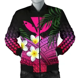 Kanaka Maoli (Hawaiian) Men's Bomber Jacket, Polynesian Plumeria Banana Leaves Pink A02
