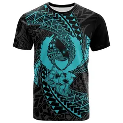 Pohnpei Micronesian T shirt Turquoise - Spiral Pattern Hibiscus