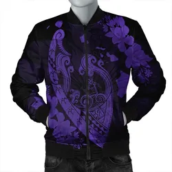 Hawaiian Fish Hook Hibiscus Banzai Surfing Polynesian Bomber Jacket Purple