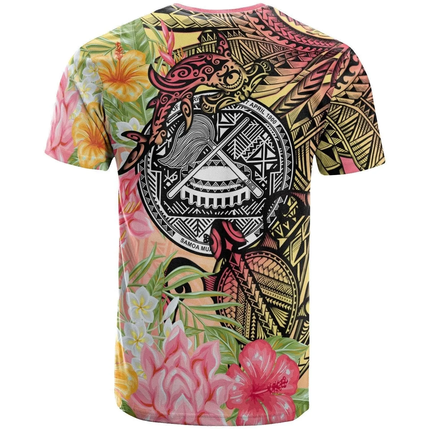 American Samoa T Shirt - Flowers Tropical With Sea Animals