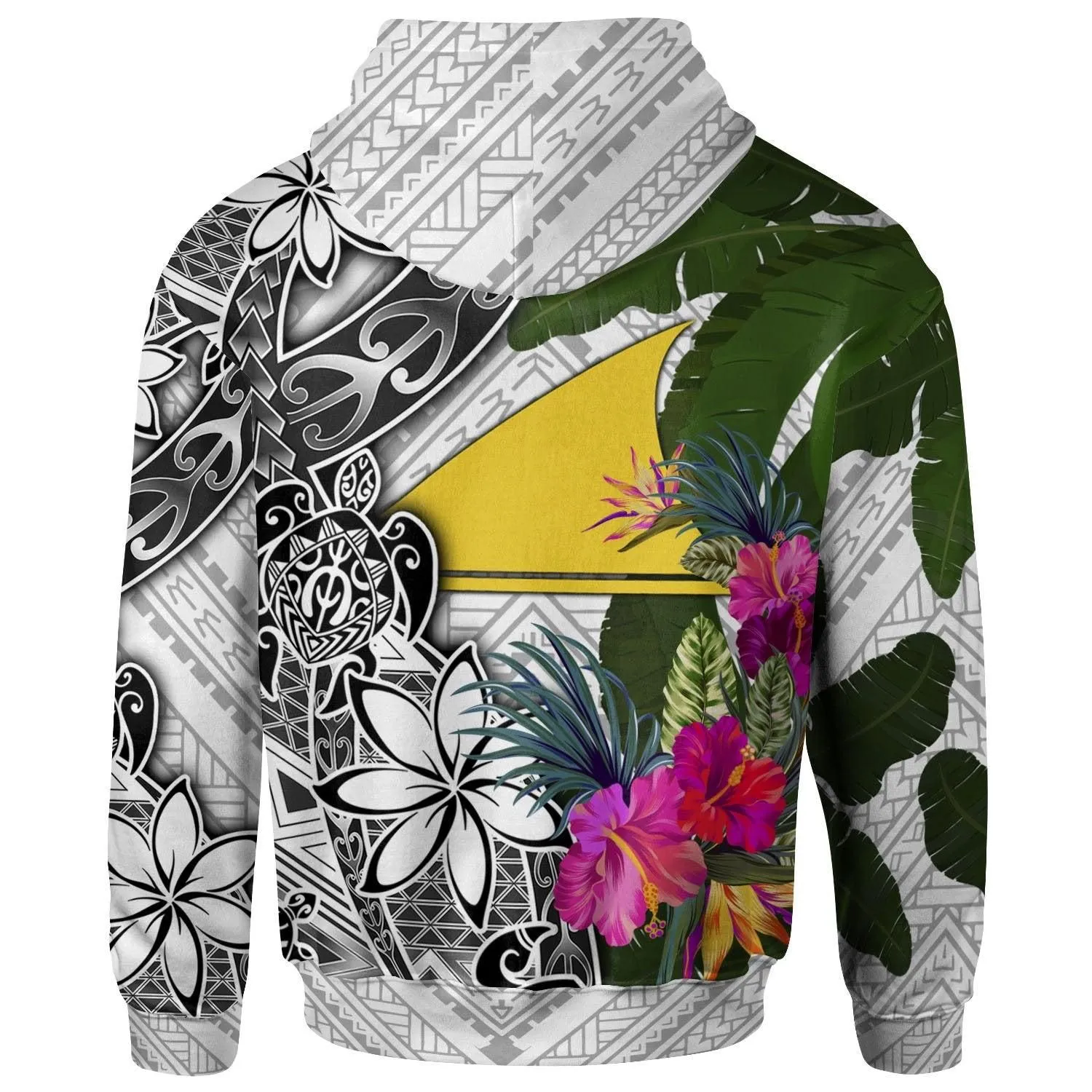 Tokelau Hoodie White - Turtle Plumeria Banana Leaf