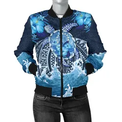 Cook Islands Polynesian Sea Turtle Hibiscus Bomber Jacket for Women