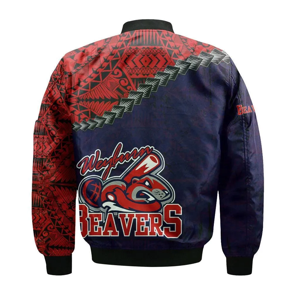 Weyburn Beavers Bomber Jacket Grunge Polynesian Tattoo - CA BASEBALL