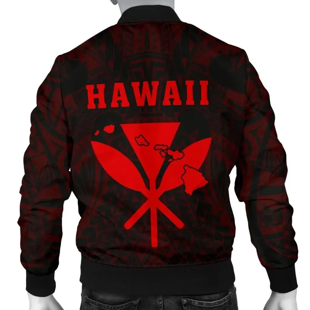Alohawaii Jacket - Hawaii Kakau Makau Fish Hook Kanaka Map Mens Bomber Jacket Polynesian - Red - AH - J6