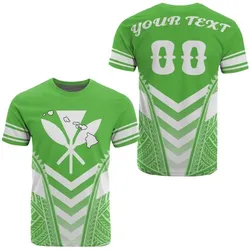 Hawaii Kanaka Map Football Jersey Polynesian T-Shirt - Green & White - Maris Style - AH