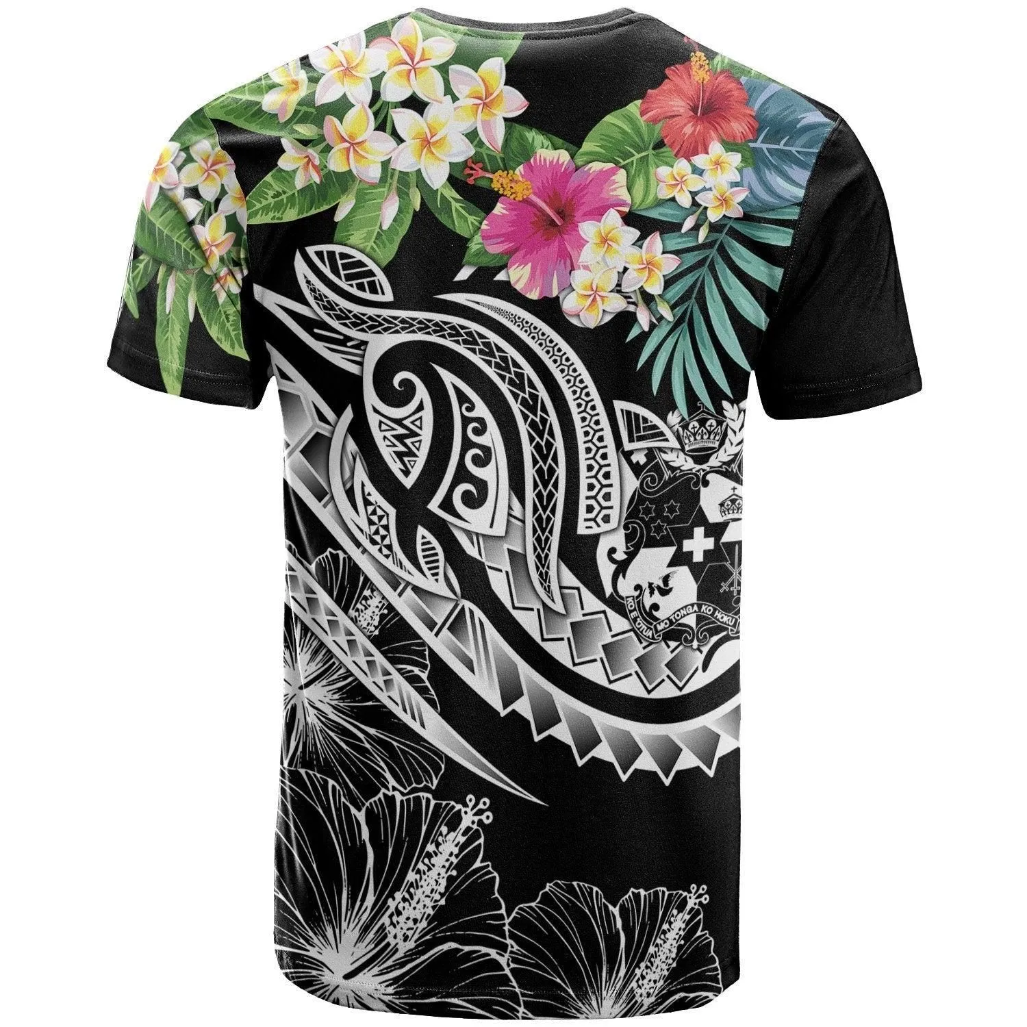 Tonga Polynesian T shirt - Summer Plumeria (Black)