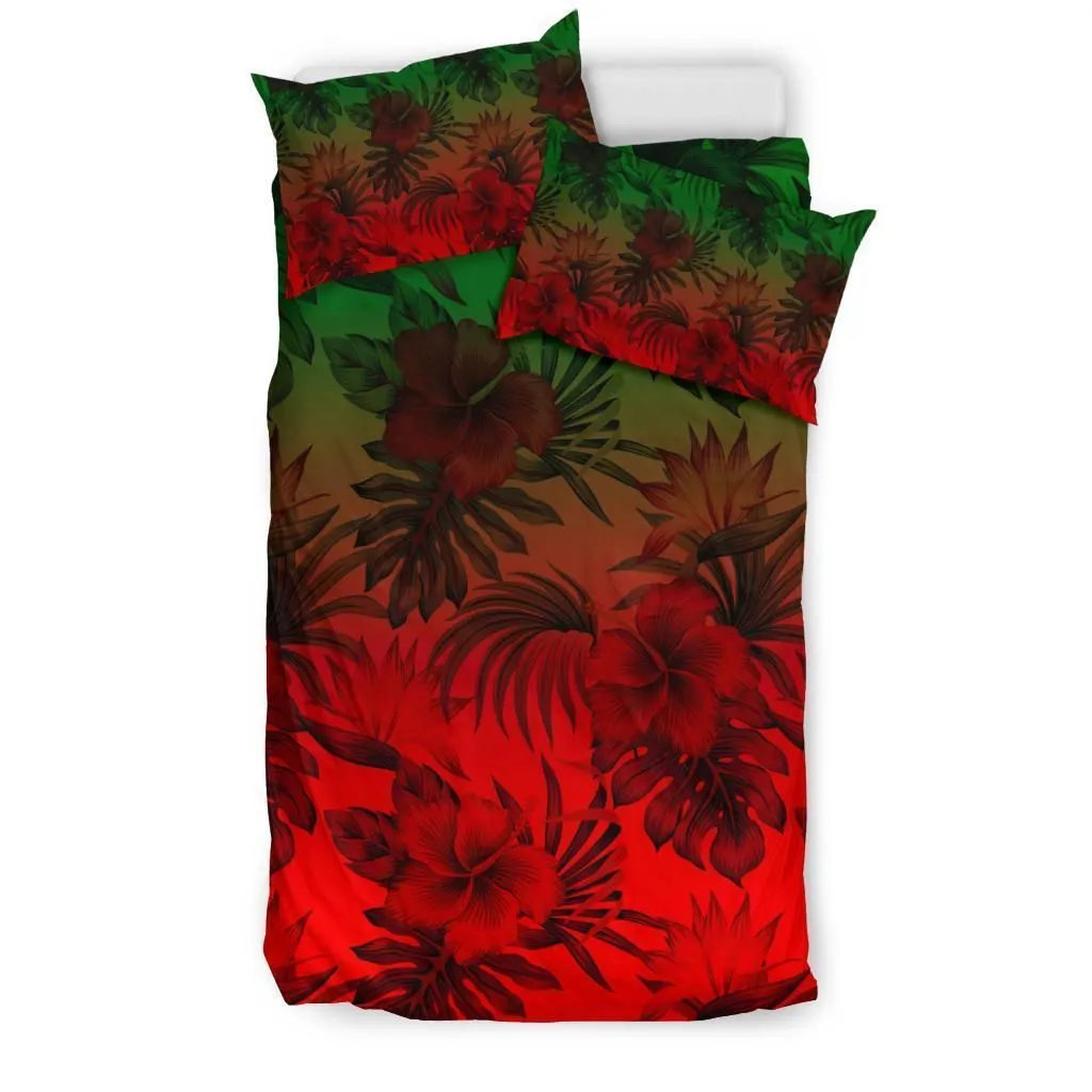 Polynesian Bedding Set - Red Hibiscus Patterns