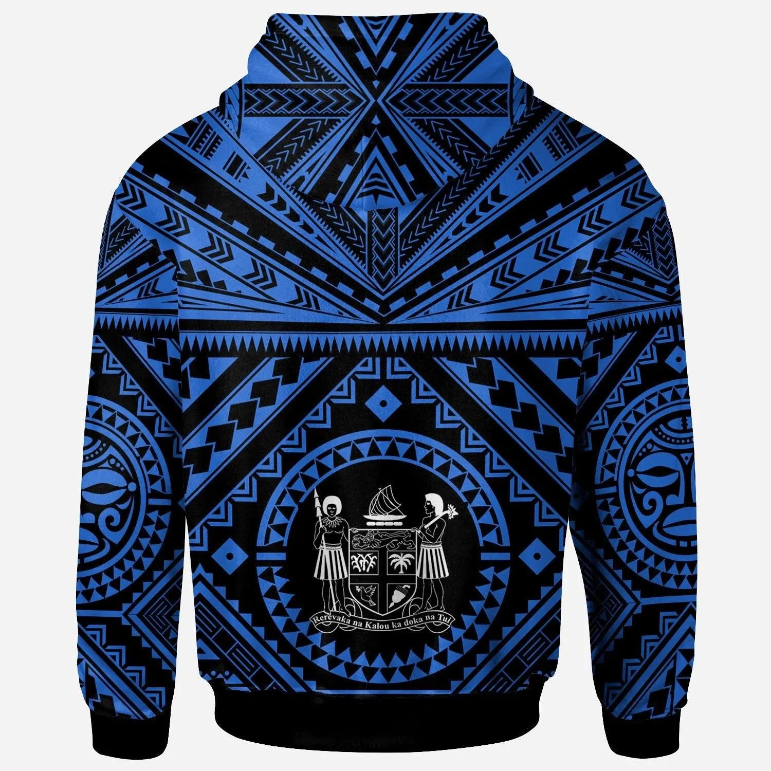 Fiji Personalised Hoodie - Fiji Seal With Polynesian Tattoo Style ( Blue)