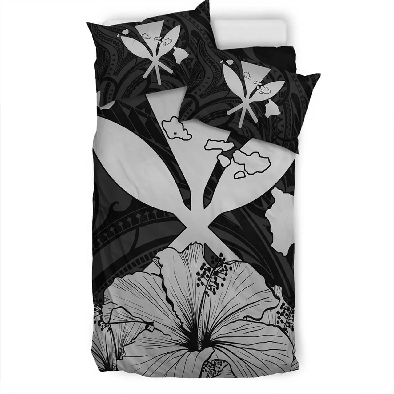 Hawaiian Bedding Set Kanaka Maoli Hibiscus Polynesian Love Gray