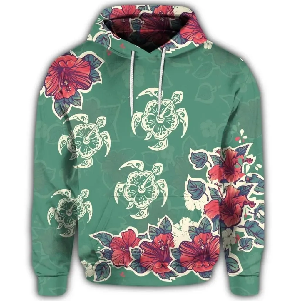 Alohawaii Hoodie - Hawaiian Turtle And Colorful Hibiscus Polynesian Hoodie - AH - JR