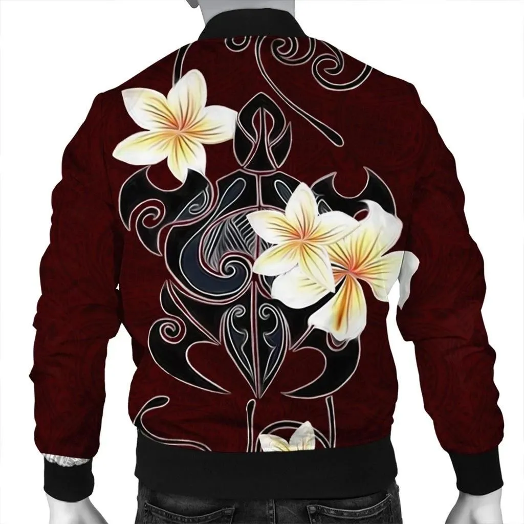 Alohawaii Jacket - Hawaiian Turtle Plumeria Polynesian Bomber Jacket Red - AH - JR