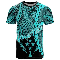 Kosrae Micronesia Custom Personalised T-Shirt - Tribal Wave Tattoo Neon Blue