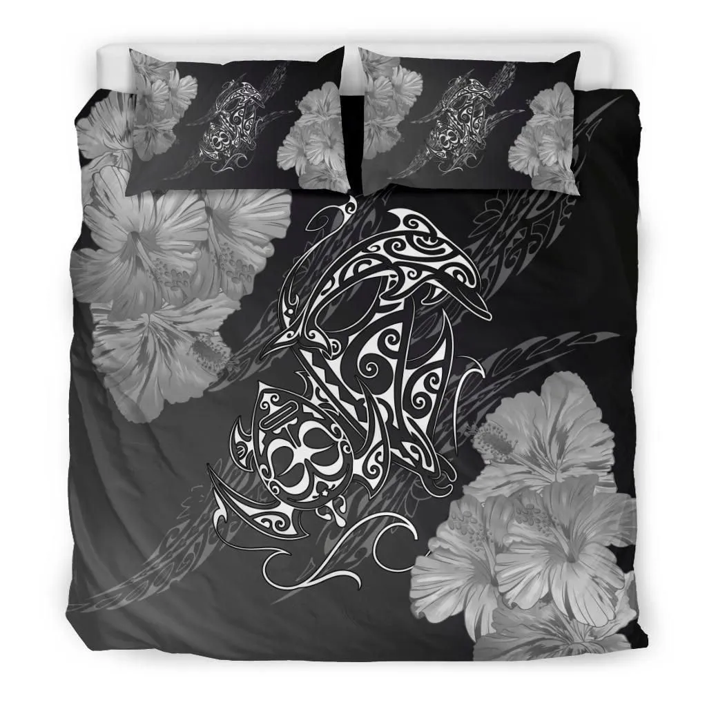 Alohawaii Home Set - Hawaiian Hibiscus Dolphin Manta Ray Turtle Polynesian Bedding Set Waves - AH - J5
