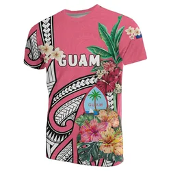 Guam T-Shirt Coat Of Arms Polynesian With Hibiscus Pink TH5