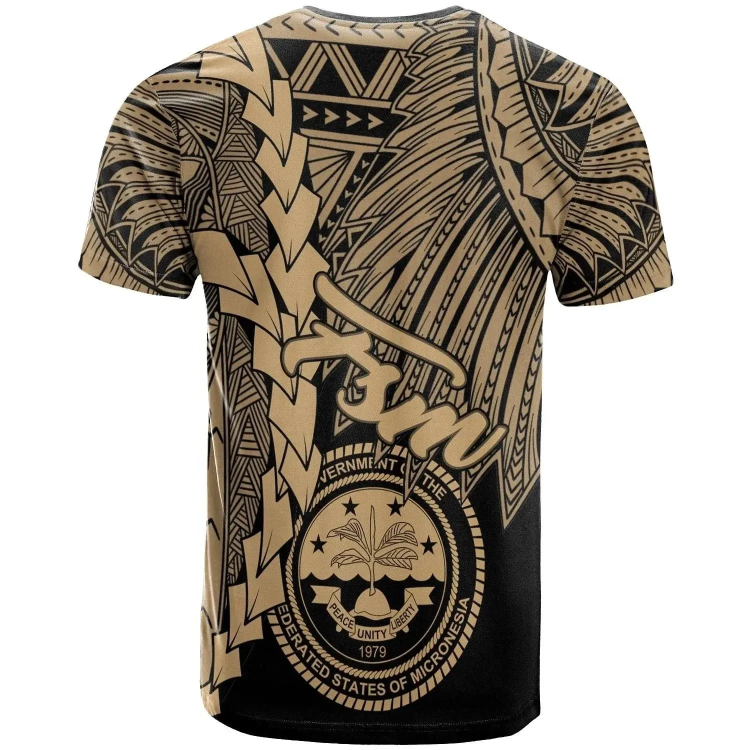 Federated States Of Micronesia T-Shirt - Tribal Wave Tattoo Gold - BN12