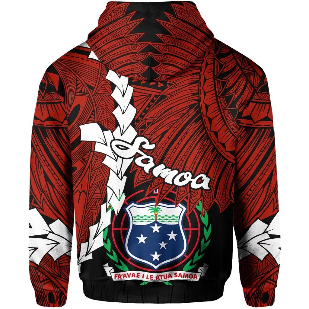 (TEX-UPU MAIAVA SAUILUMA) Samoa Polynesian Hoodie Tribal Wave Tattoo Red Color LT13