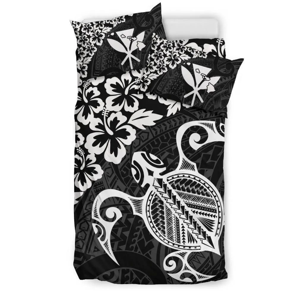 FamilyGater Bedding Set - Cover and Pillow Cases Hawaiian Map Turtle Hibiscus Kanaka Polynesian - White - AH J4