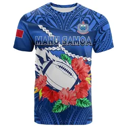 Samoa Rugby T shirt Manu Samoa Polynesian Hibiscus Blue Style LT14