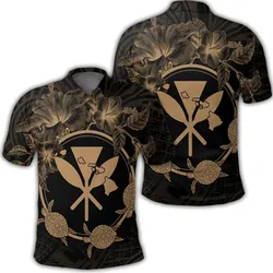 Hawaii Kanaka Turtle Hibiscus Polynesian Polo Shirt - Anthea Style Gold