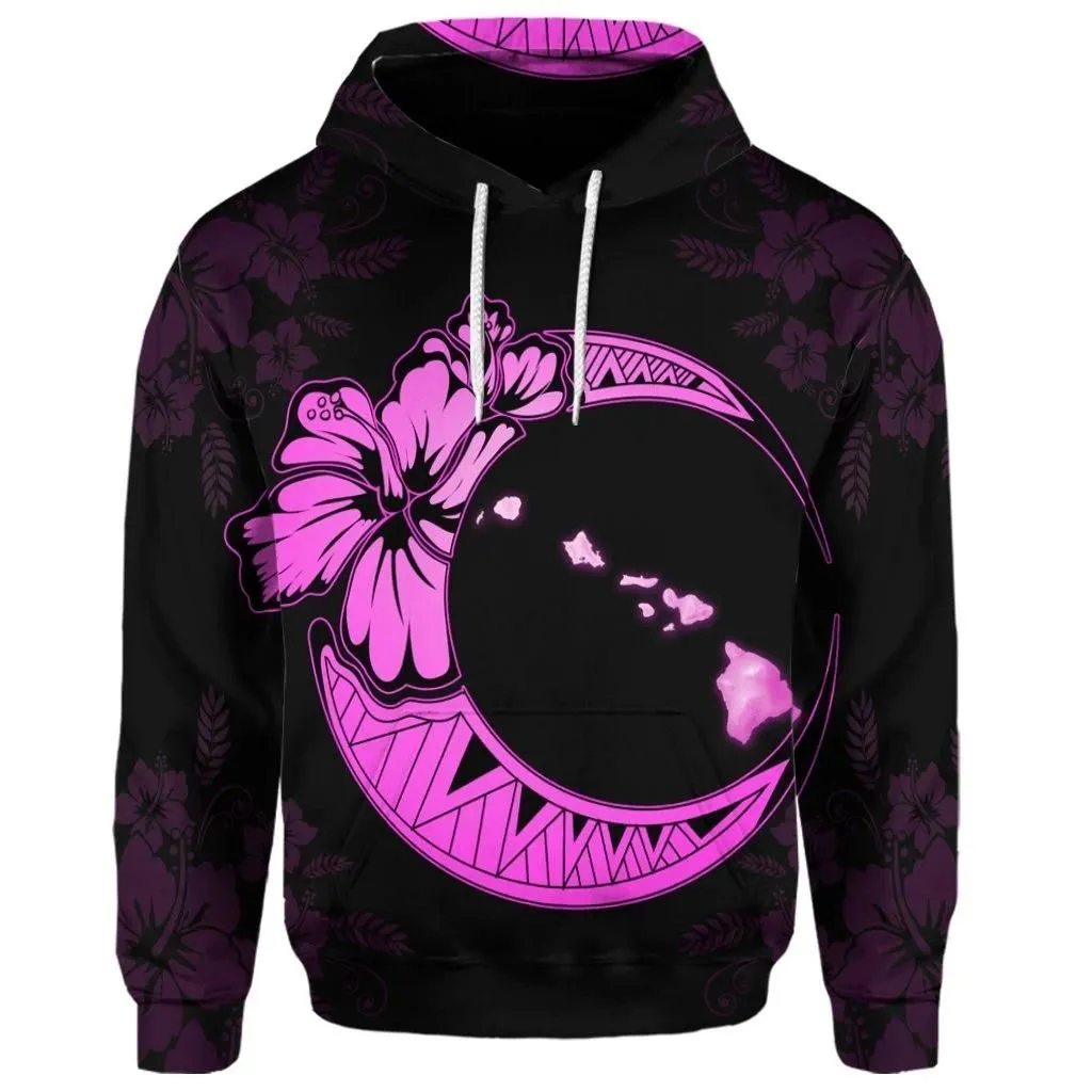 Alohawaii Hoodie - (Personalised) Hawaiian Map Hibiscus Turtle Polynesian Moon Hoodie Pink - AH - JR