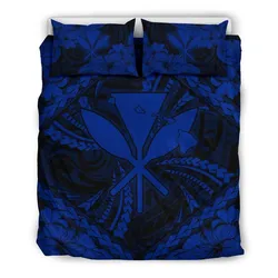 FamilyGater Bedding Set - Cover and Pillow Cases Hawaiian Map Kanaka Hibiscus Blue Polynesian - AH - JD