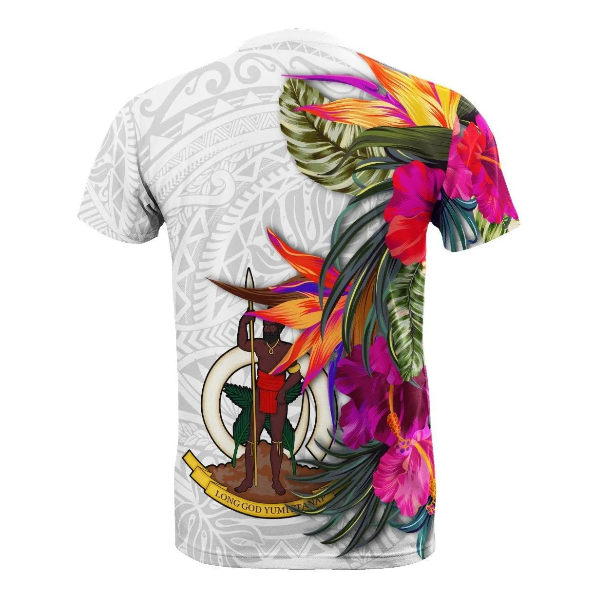 Vanuatu T-Shirt Polynesian Hibiscus White Pattern
