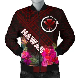 Hawaii Mens Bomber Jacket - Kanaka Maoli With Hibiscus On Polynesian Patterns (RED)