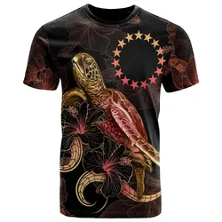 Cook Islands Polyneisan T-Shirt - Turtle With Blooming Hibiscus Gold - BN22