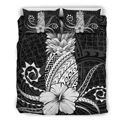 FamilyGater Bedding Set - Cover and Pillow Cases Hawaii Polynesian Pineapple Hibiscus - Zela Style White - AH - J4
